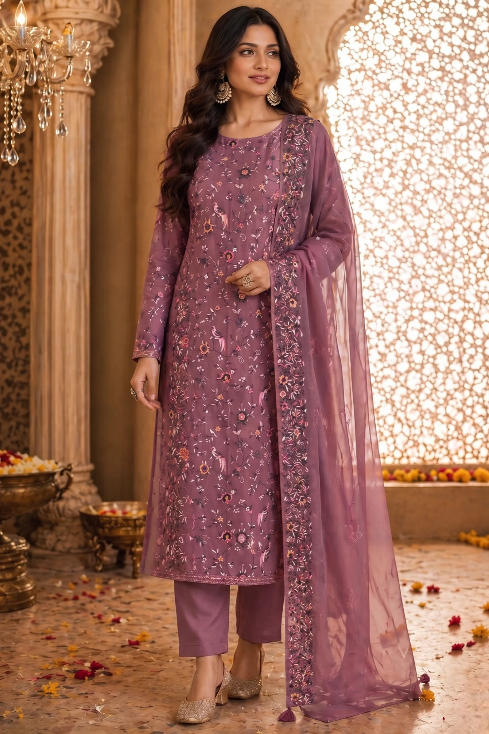Rose Mist Organza Embroidered Unstitched Suit Set with Designer Dupatta