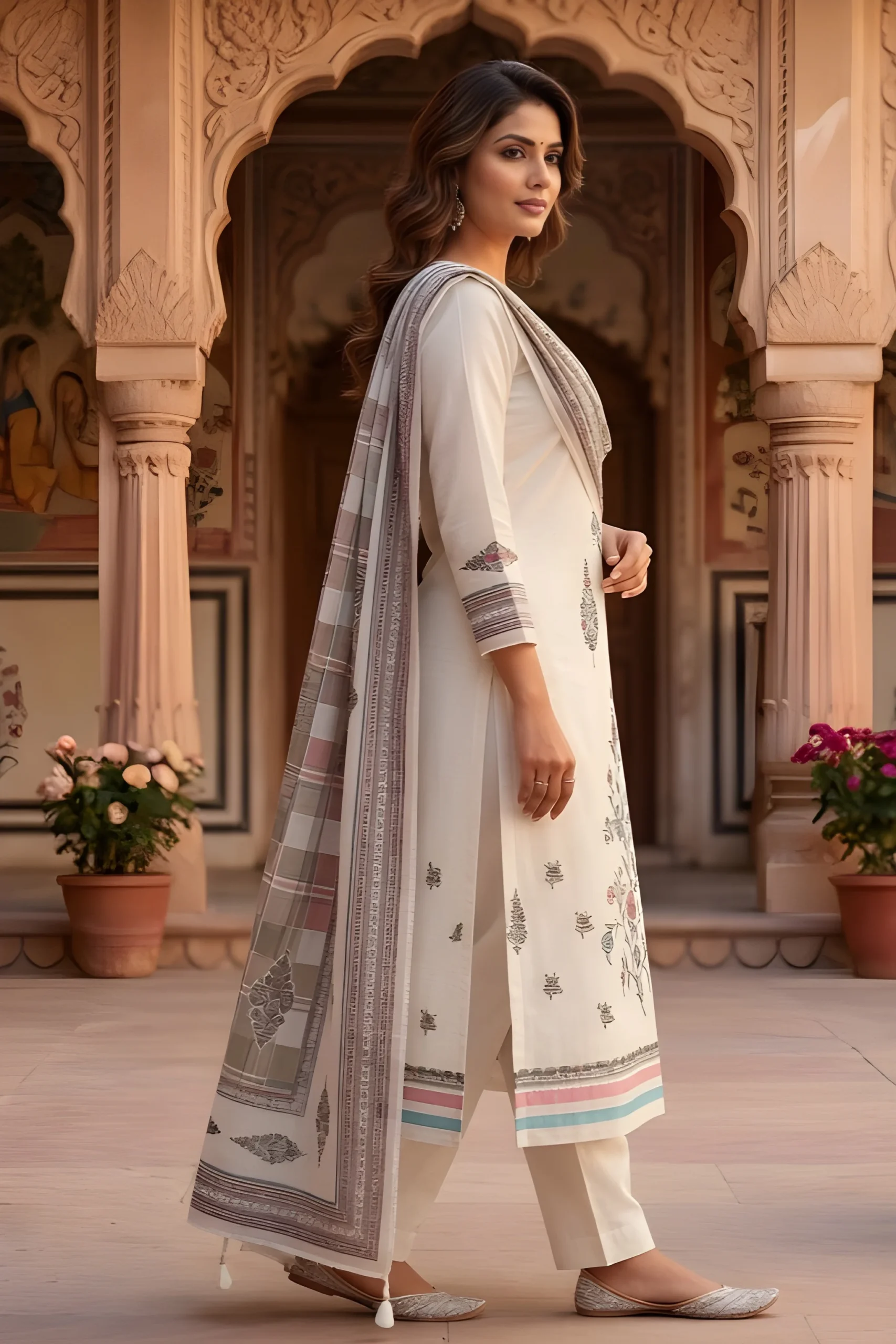 Ivory Bloom Linen Embroidered Unstitched Suit Set - Image 3