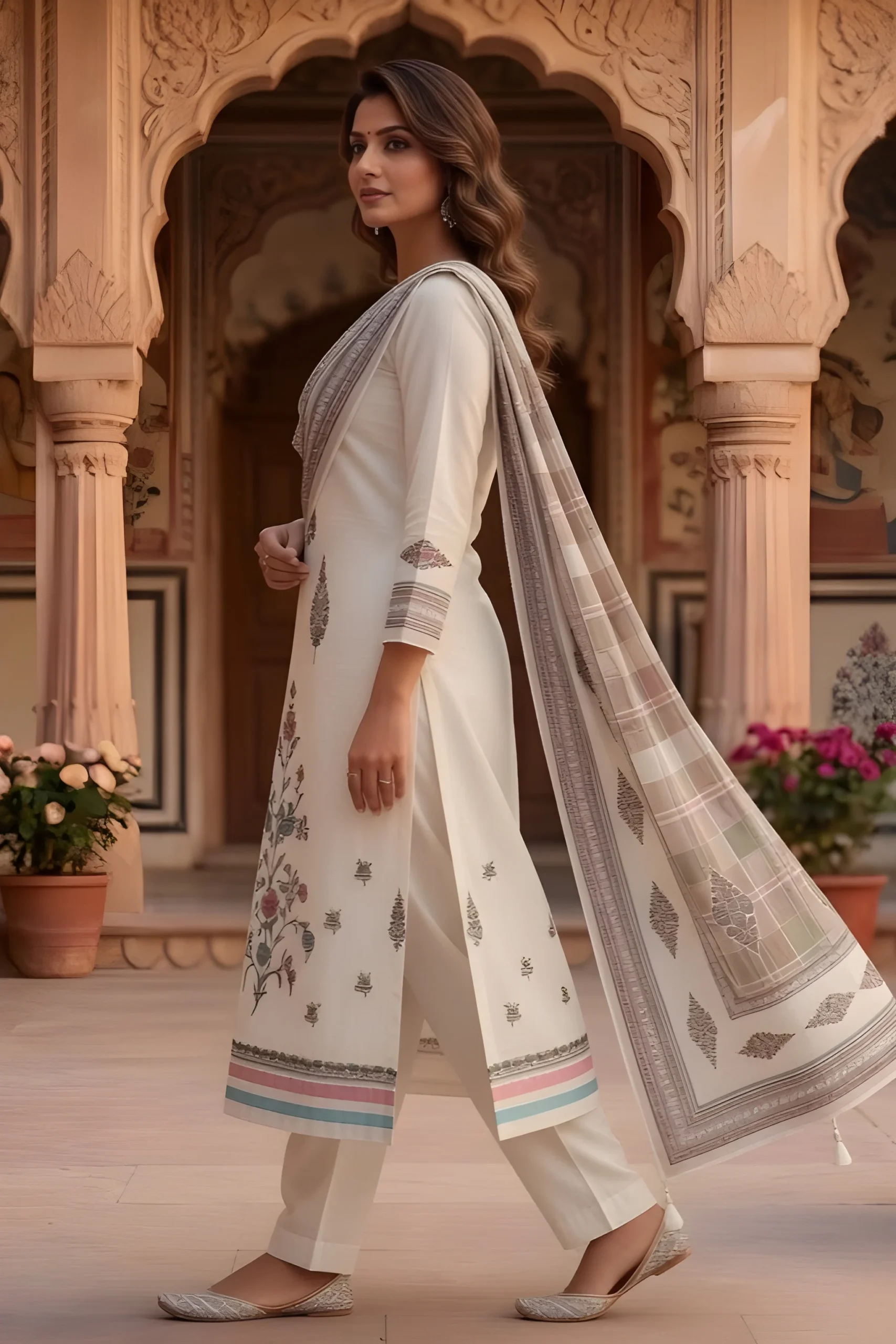 Ivory Bloom Linen Embroidered Unstitched Suit Set - Image 4