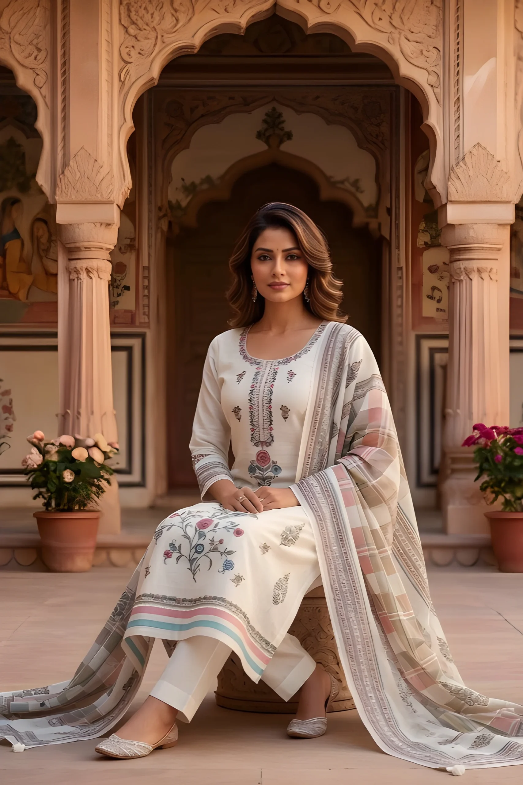 Ivory Bloom Linen Embroidered Unstitched Suit Set - Image 5