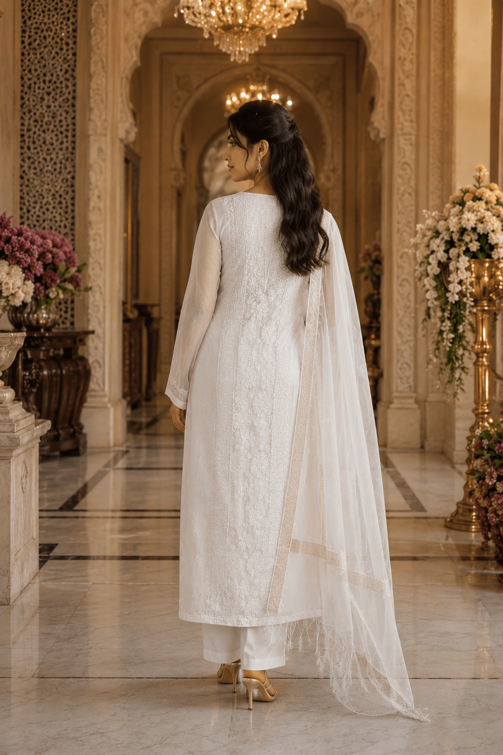 Ivory Dyeable Chanderi Chikankari Unstitched Suit Set - Image 2