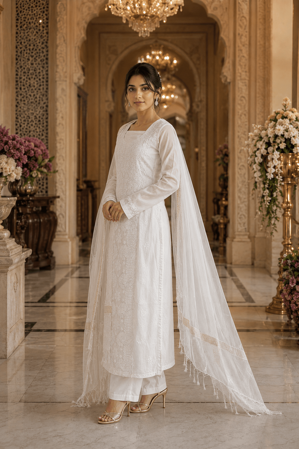 Ivory Dyeable Chanderi Chikankari Unstitched Suit Set - Image 3