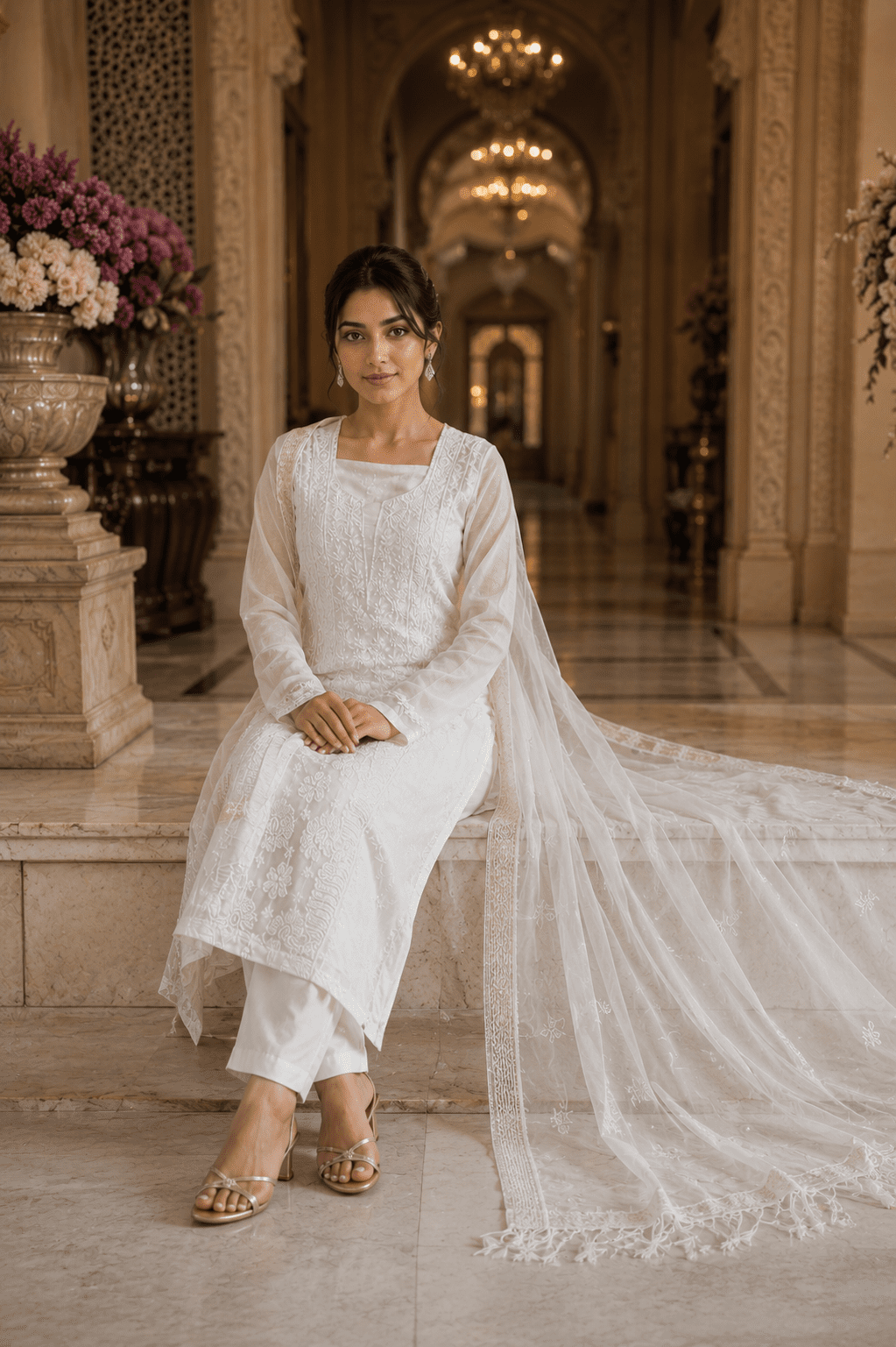Ivory Dyeable Chanderi Chikankari Unstitched Suit Set - Image 5
