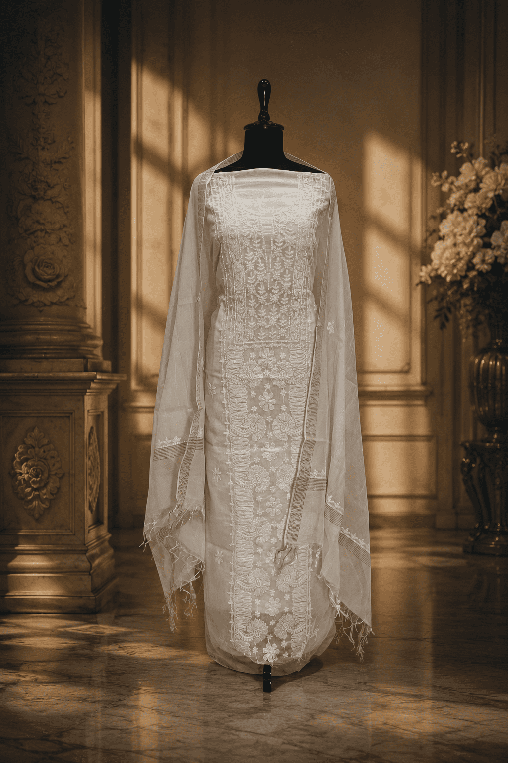 Ivory Dyeable Chanderi Chikankari Unstitched Suit Set - Image 6